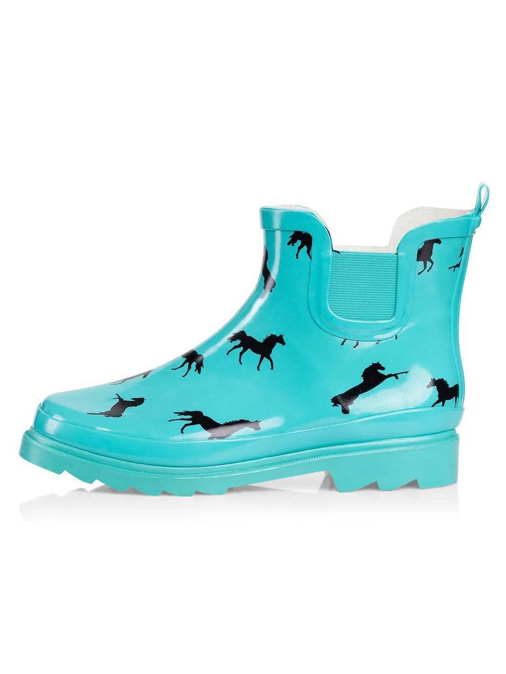 NEW EASTERN OFF PRICE women's ankle rain boots in turquoise w/horses